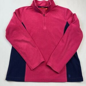 IZOD Fleece Quarter Zip Pullover Womens M Pink Navy Colorblock Sporty Barbiecore